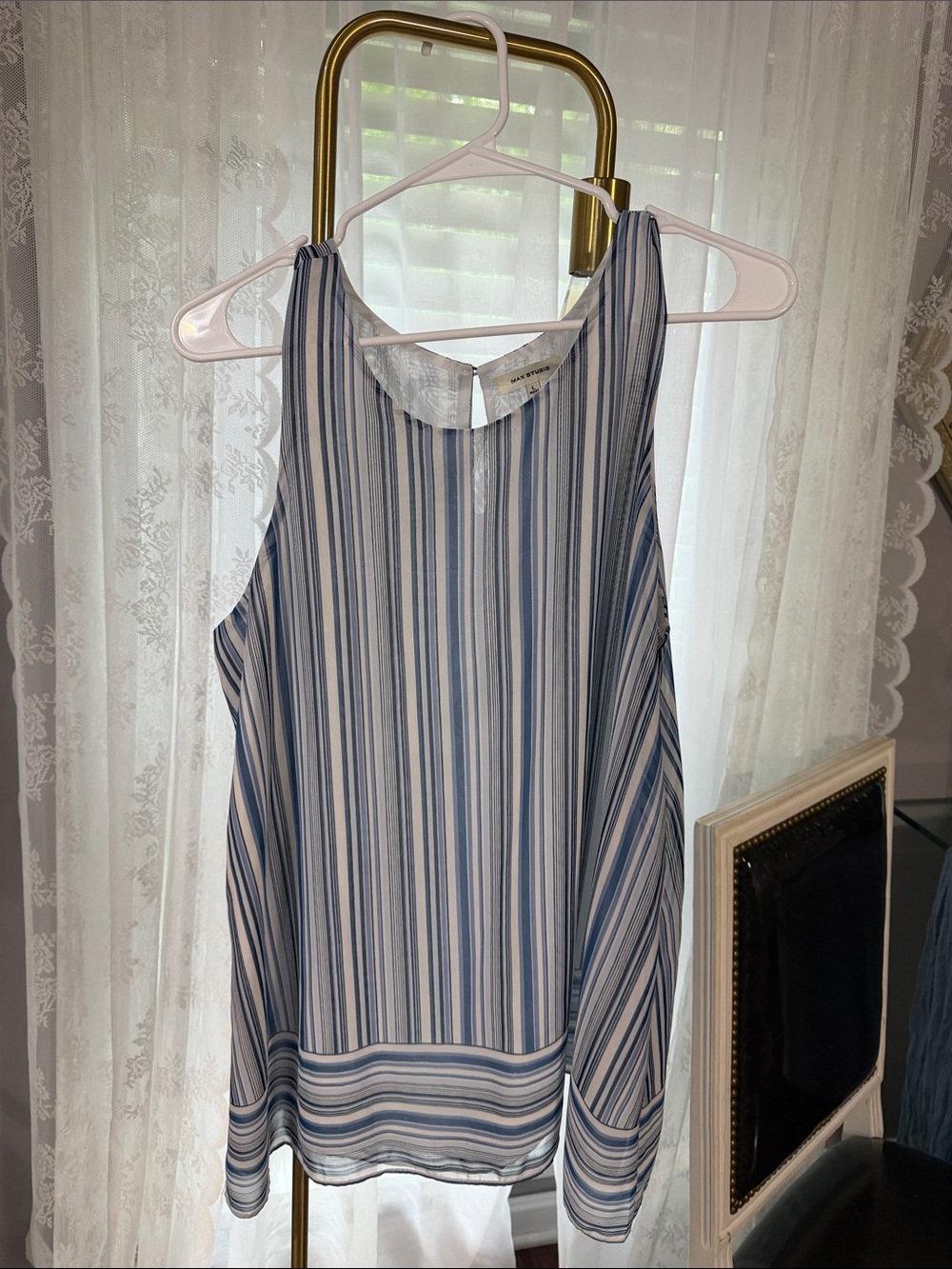 Max Studio Blue and White Striped Sleeveless Camisole